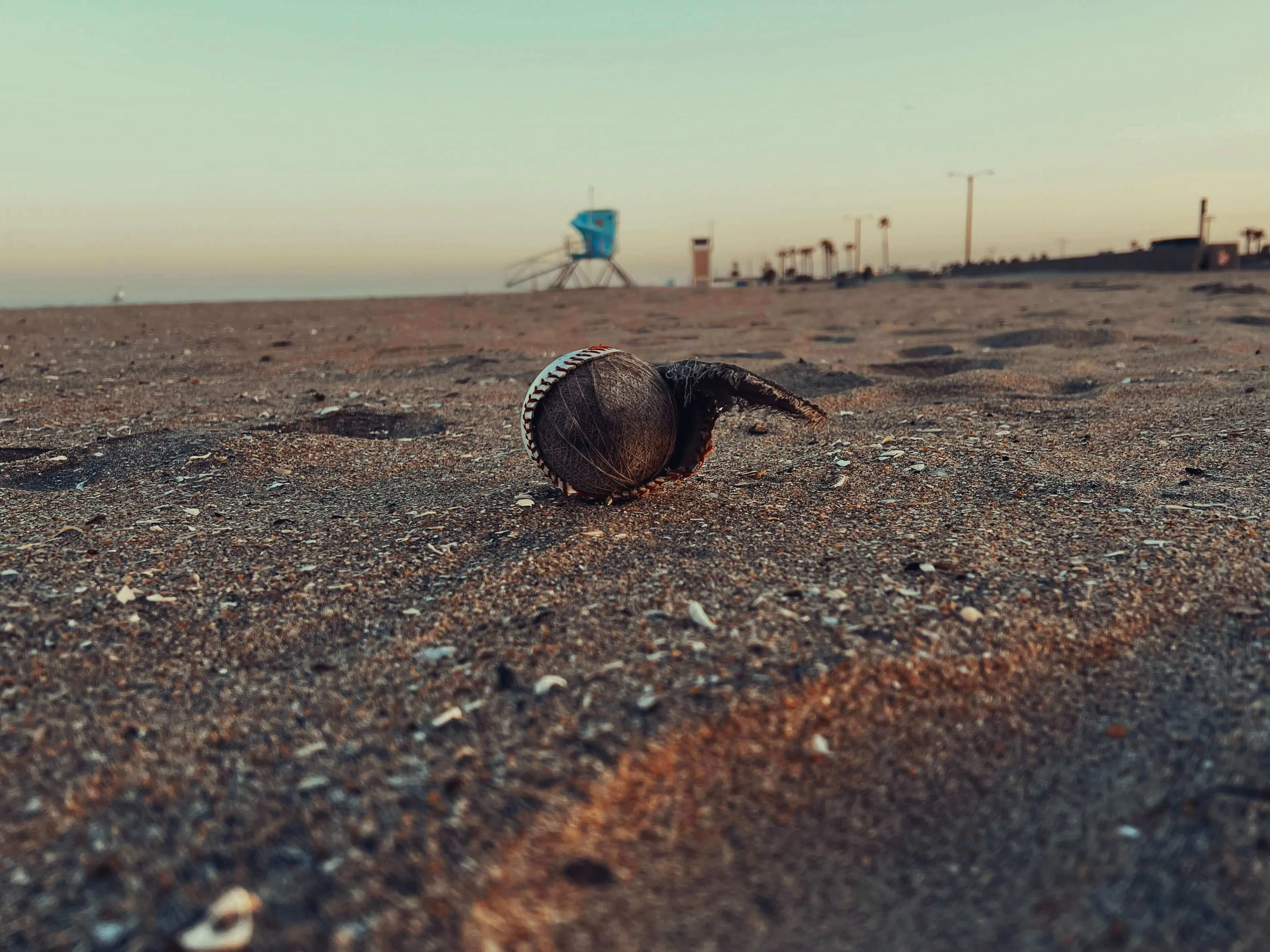 Baseball resting on sand at silver strand state beach in san diego