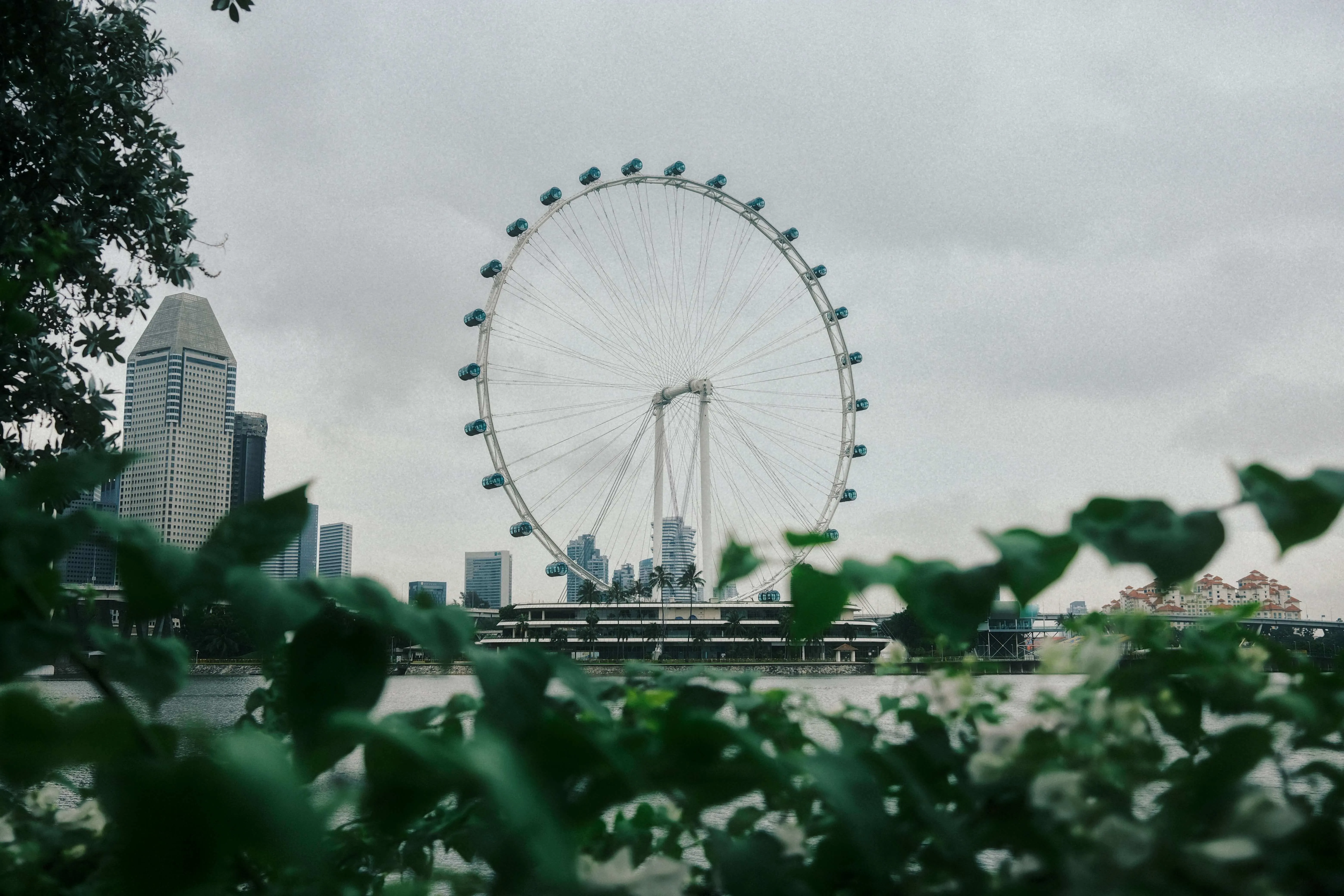 Singapore flyer observation wheel against cloudy sky